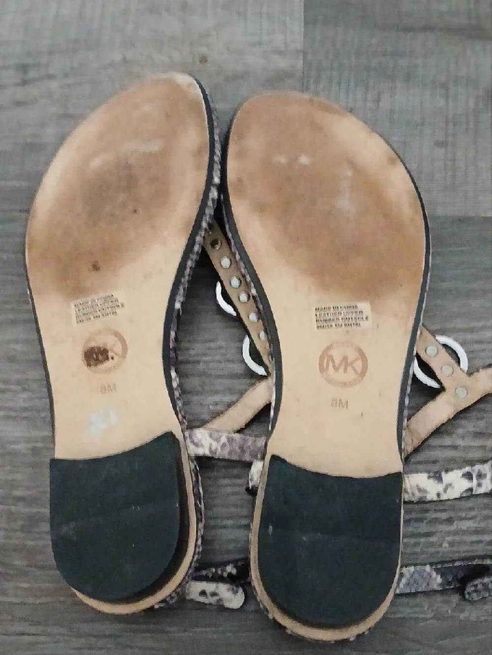 Michael Kors Snake-Print T-Strap Sandals with Silver Chain Hardware